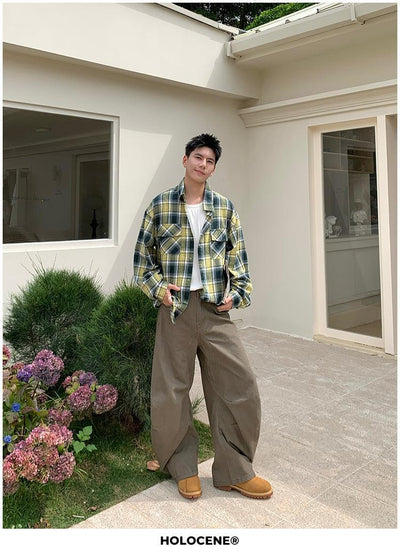 Holo Plaid Flap Pocket Detail Shirt-korean-fashion-Shirt-Holo's Closet-OH Garments