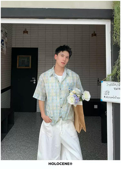 Holo Plaid Pattern Shirt-korean-fashion-Shirt-Holo's Closet-OH Garments