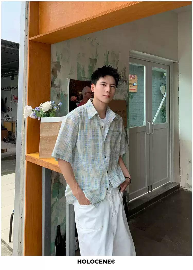 Holo Plaid Pattern Shirt-korean-fashion-Shirt-Holo's Closet-OH Garments