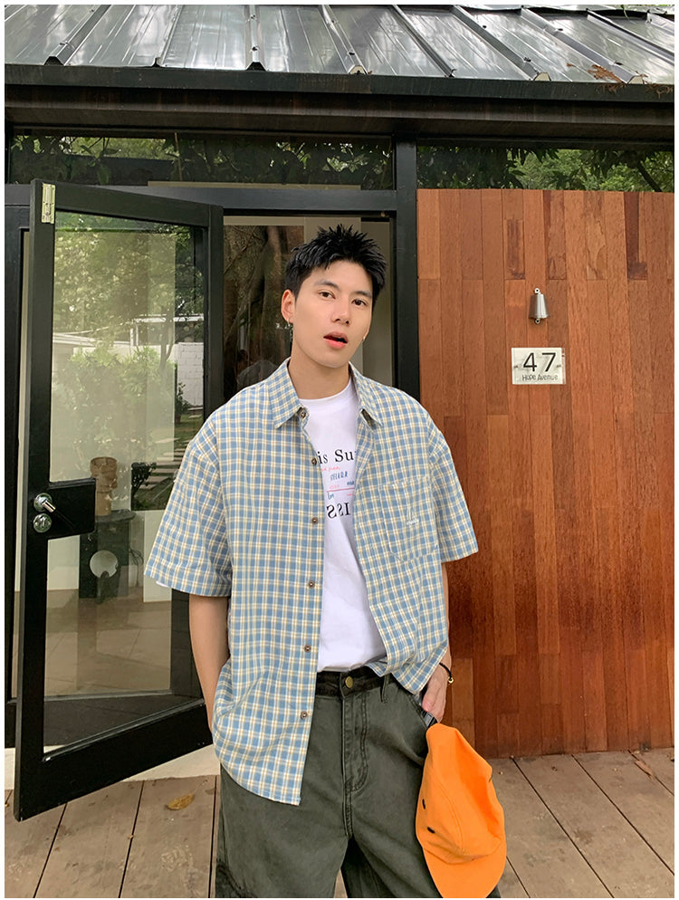 Holo Retro Checkered Short Sleeve Shirt-korean-fashion-Shirt-Holo's Closet-OH Garments