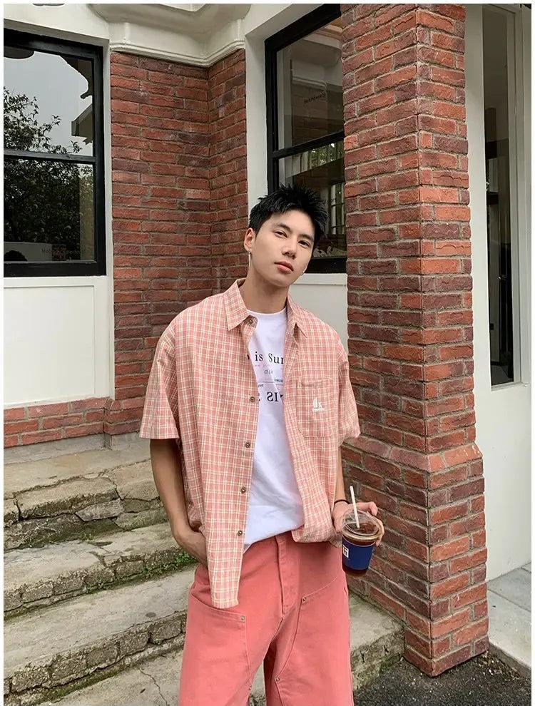Holo Retro Checkered Short Sleeve Shirt-korean-fashion-Shirt-Holo's Closet-OH Garments
