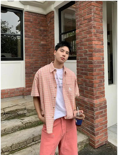 Holo Retro Checkered Short Sleeve Shirt-korean-fashion-Shirt-Holo's Closet-OH Garments