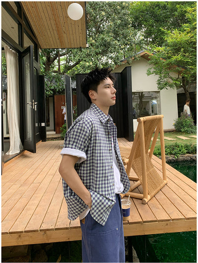 Holo Retro Checkered Short Sleeve Shirt-korean-fashion-Shirt-Holo's Closet-OH Garments