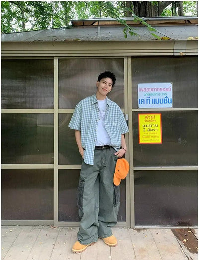 Holo Retro Checkered Short Sleeve Shirt-korean-fashion-Shirt-Holo's Closet-OH Garments
