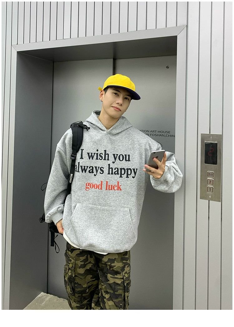 Holo Slogan Print Kangaroo Pocket Hoodie-korean-fashion-Hoodie-Holo's Closet-OH Garments