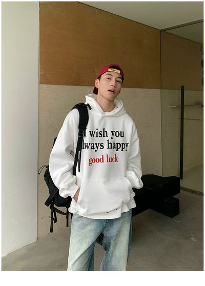 Holo Slogan Print Kangaroo Pocket Hoodie-korean-fashion-Hoodie-Holo's Closet-OH Garments