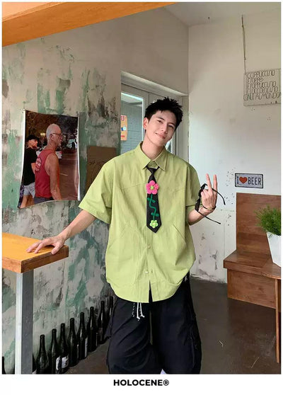 Holo Striped Tie School Style Shirt-korean-fashion-Shirt-Holo's Closet-OH Garments