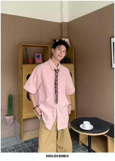 Holo Striped Tie School Style Shirt-korean-fashion-Shirt-Holo's Closet-OH Garments