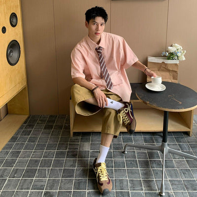 Holo Striped Tie School Style Shirt-korean-fashion-Shirt-Holo's Closet-OH Garments