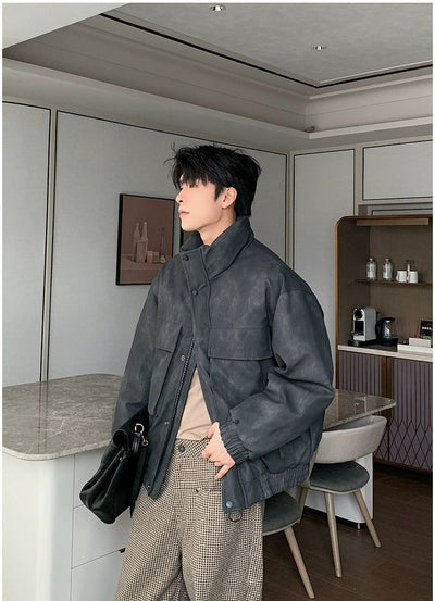 Hua Big Flap Pockets PU Leather Jacket-korean-fashion-Jacket-Hua's Closet-OH Garments