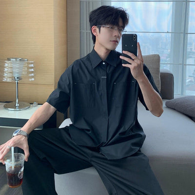 Hua Breast Pocket Hidden Button Shirt-korean-fashion-Shirt-Hua's Closet-OH Garments
