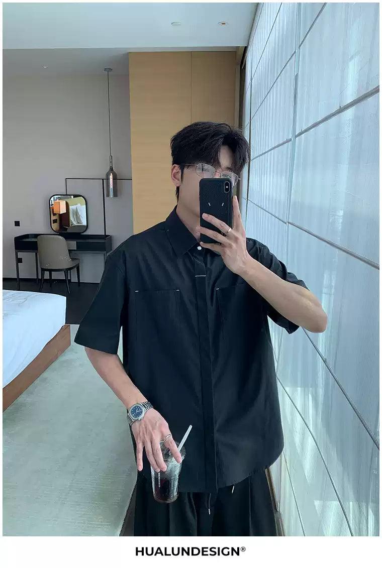 Hua Breast Pocket Hidden Button Shirt-korean-fashion-Shirt-Hua's Closet-OH Garments