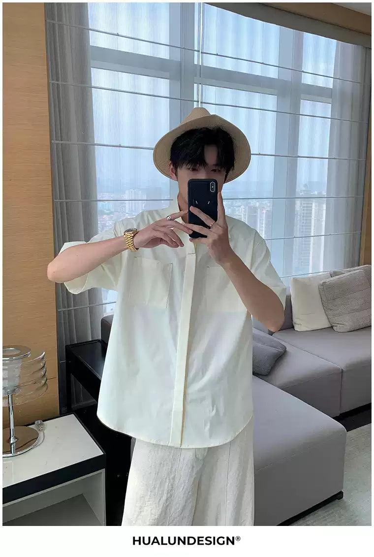 Hua Breast Pocket Hidden Button Shirt-korean-fashion-Shirt-Hua's Closet-OH Garments