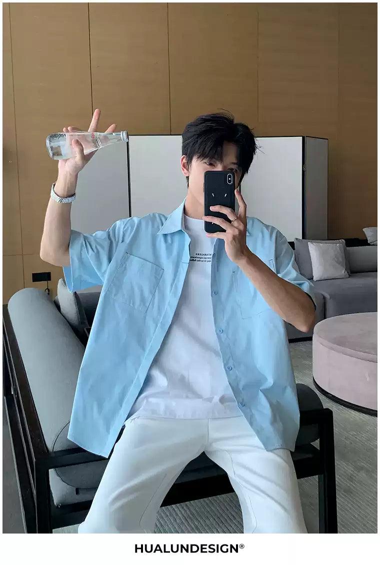 Hua Breast Pocket Hidden Button Shirt-korean-fashion-Shirt-Hua's Closet-OH Garments
