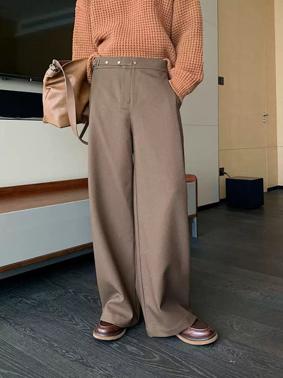 Hua Buckle Strap Straight Trousers-korean-fashion-Trousers-Hua's Closet-OH Garments