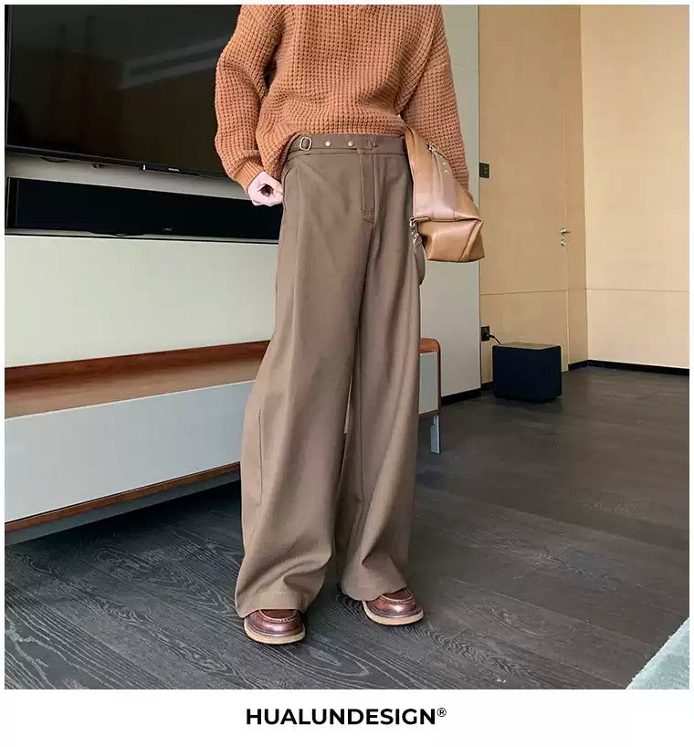 Hua Buckle Strap Straight Trousers-korean-fashion-Trousers-Hua's Closet-OH Garments