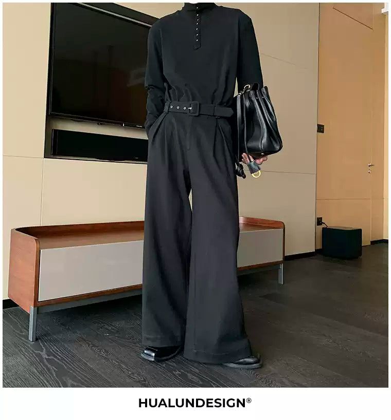 Hua Buckled Belted Straight Trousers-korean-fashion-Trousers-Hua's Closet-OH Garments