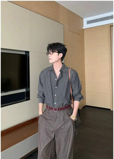 Hua Business Casual Striped Shirt-korean-fashion-Shirt-Hua's Closet-OH Garments