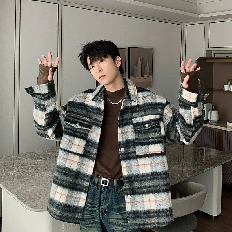 Hua Casual Plaid Woolen Jacket-korean-fashion-Jacket-Hua's Closet-OH Garments