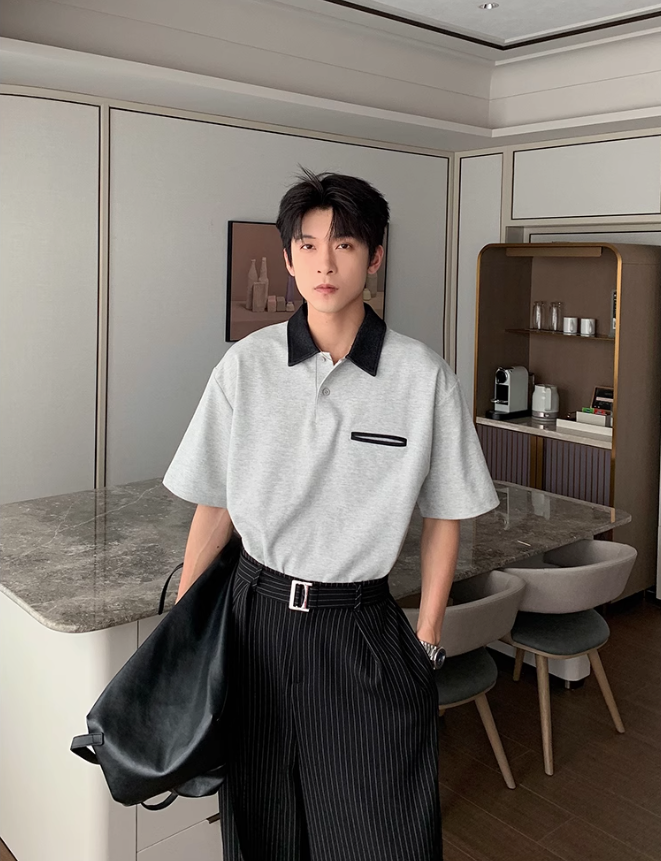 Hua Clean Fit Contrast Collar Polo-korean-fashion-Polo-Hua's Closet-OH Garments