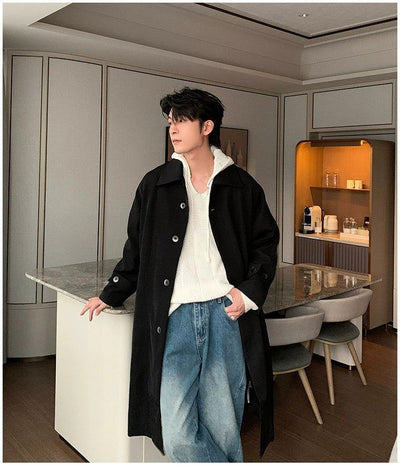 Hua Collared Side Pocket Trench Coat-korean-fashion-Long Coat-Hua's Closet-OH Garments