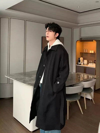 Hua Collared Side Pocket Trench Coat-korean-fashion-Long Coat-Hua's Closet-OH Garments