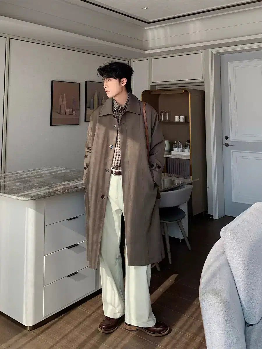 Hua Collared Side Pocket Trench Coat-korean-fashion-Long Coat-Hua's Closet-OH Garments