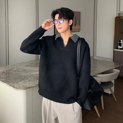 Hua Contrast Collar Brushed Sweater-korean-fashion-Sweater-Hua's Closet-OH Garments