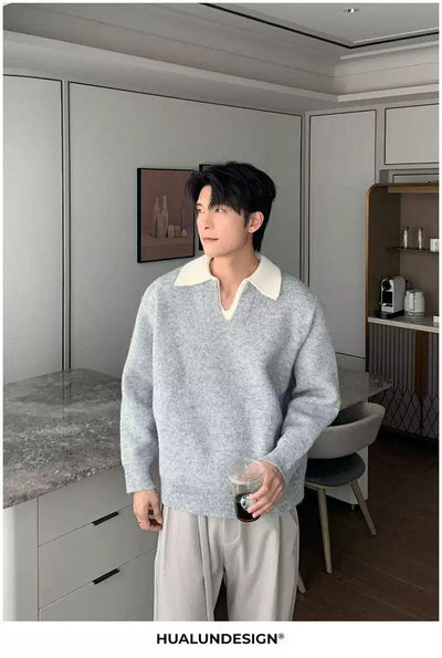 Hua Contrast Collar Brushed Sweater-korean-fashion-Sweater-Hua's Closet-OH Garments