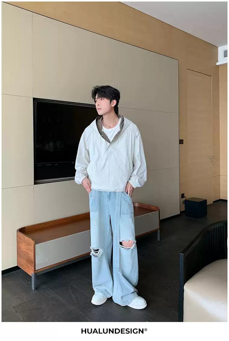Hua Contrast Hood Half-Buttoned Jacket-korean-fashion-Jacket-Hua's Closet-OH Garments