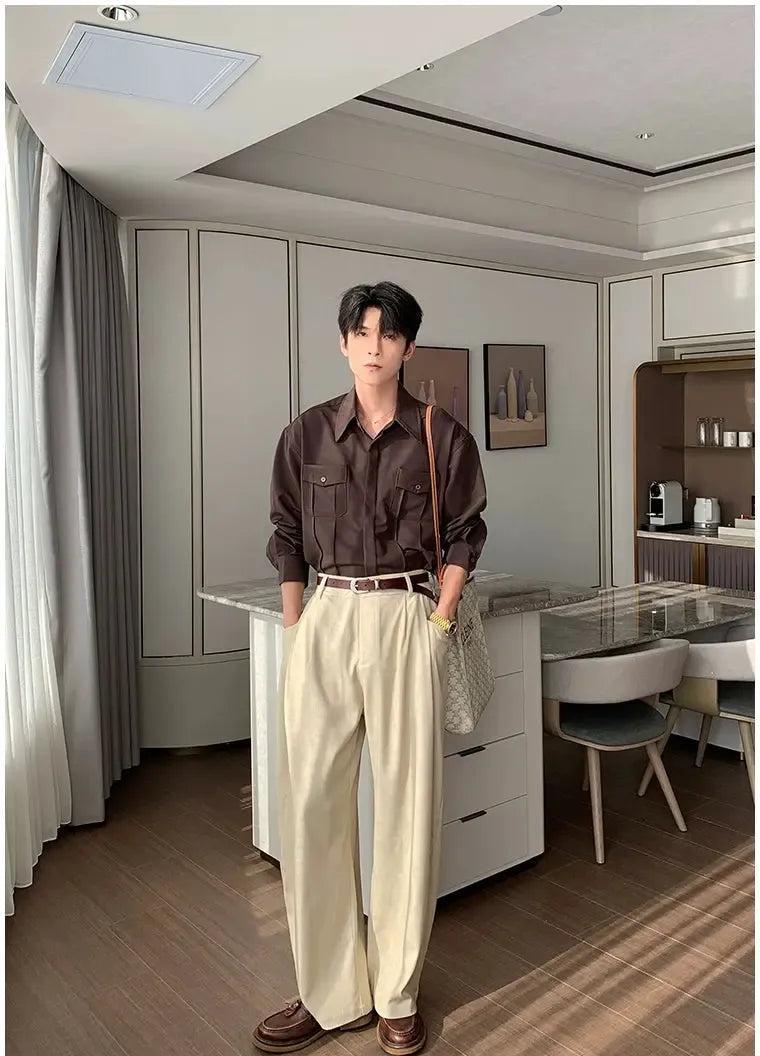 Hua Embossed Lines Pocket Shirt-korean-fashion-Shirt-Hua's Closet-OH Garments