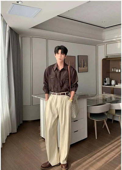 Hua Embossed Lines Pocket Shirt-korean-fashion-Shirt-Hua's Closet-OH Garments