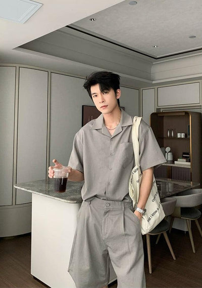 Hua Essential Pocket Shirt & Suit Shorts Set-korean-fashion-Clothing Set-Hua's Closet-OH Garments