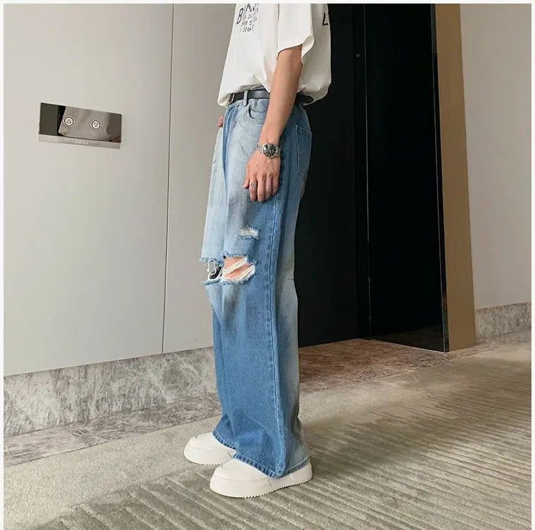 Hua Faded Knee Hole Jeans-korean-fashion-Jeans-Hua's Closet-OH Garments