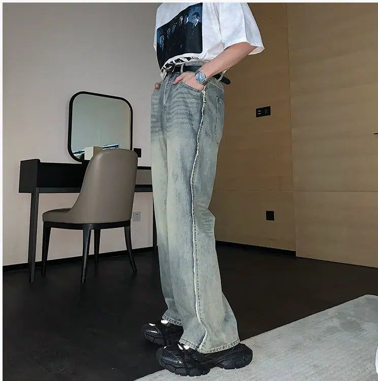 Hua Faded Raw Edge Straight Jeans-korean-fashion-Jeans-Hua's Closet-OH Garments