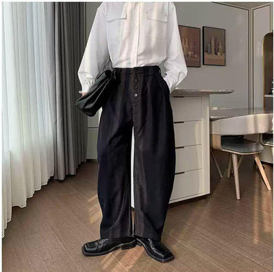 Hua Four-Buttons Pleated Trousers-korean-fashion-Trousers-Hua's Closet-OH Garments