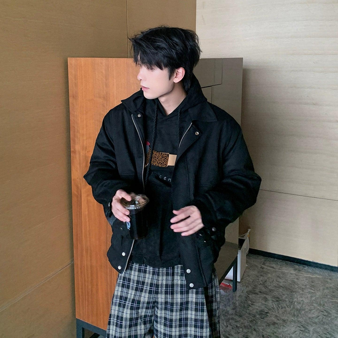 Hua Front Pocket Micro Suede Zip-Up Jacket-korean-fashion-Jacket-Hua's Closet-OH Garments