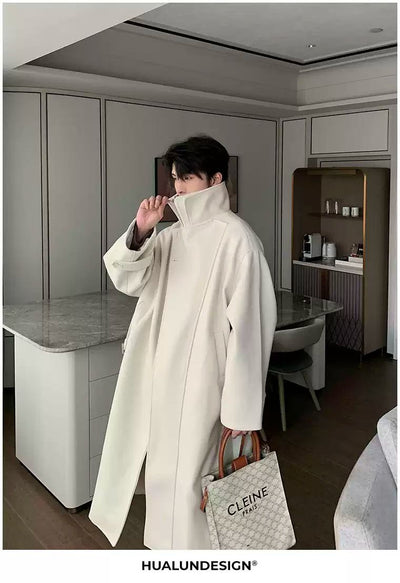 Hua Funnel Neck Blend Wool Long Coat-korean-fashion-Long Coat-Hua's Closet-OH Garments