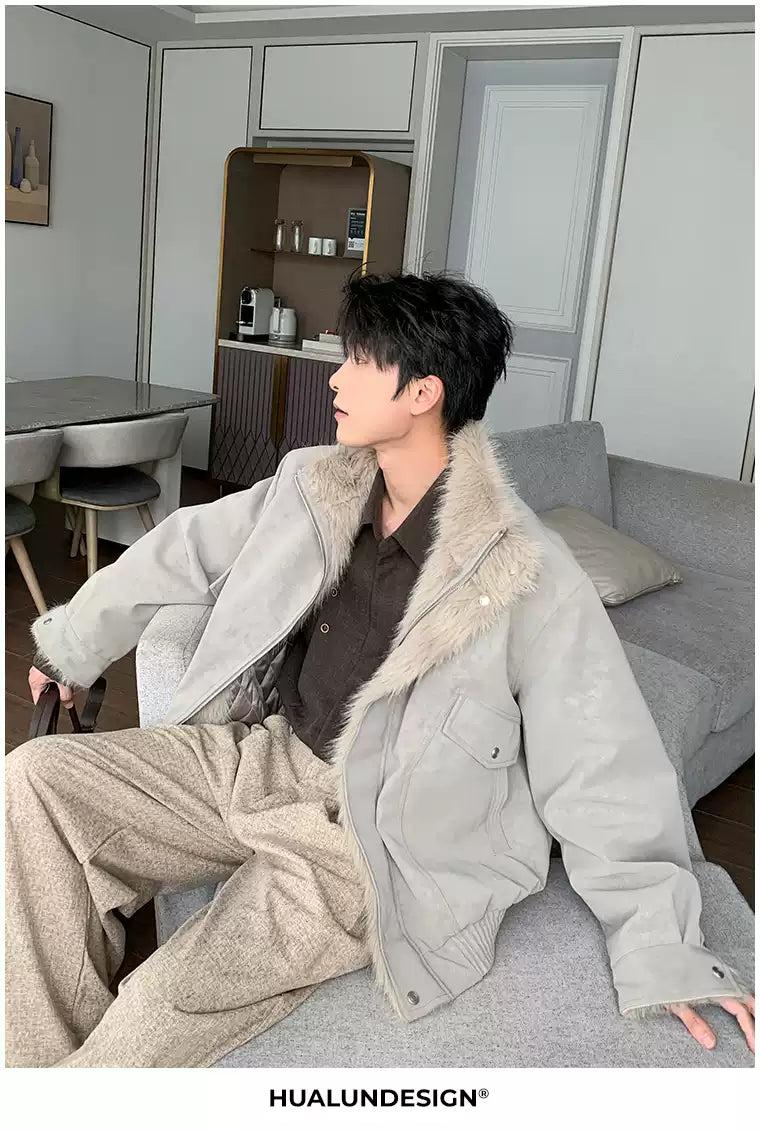 Hua Fur-Trimmed Lined Micro Suede Jacket-korean-fashion-Jacket-Hua's Closet-OH Garments