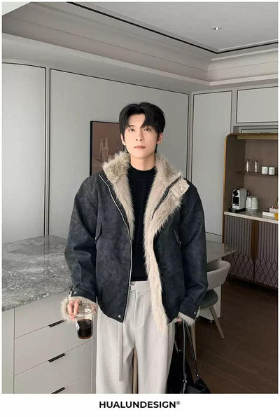 Hua Fur-Trimmed Lined Micro Suede Jacket-korean-fashion-Jacket-Hua's Closet-OH Garments