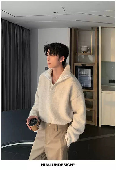 Hua Half-Buttons Ribbed Hem Turtleneck-korean-fashion-Turtleneck-Hua's Closet-OH Garments
