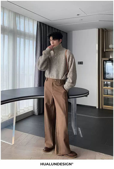Hua Half-Buttons Ribbed Hem Turtleneck-korean-fashion-Turtleneck-Hua's Closet-OH Garments