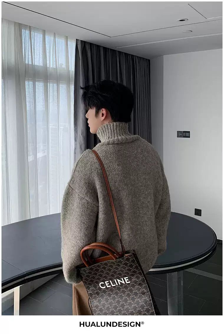 Hua Half-Buttons Ribbed Hem Turtleneck-korean-fashion-Turtleneck-Hua's Closet-OH Garments