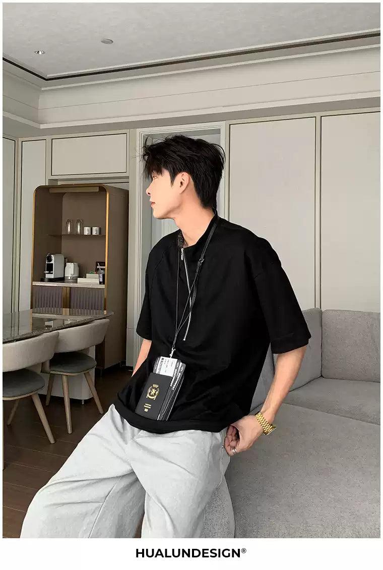 Hua Half-Zipped Versatile T-Shirt-korean-fashion-T-Shirt-Hua's Closet-OH Garments