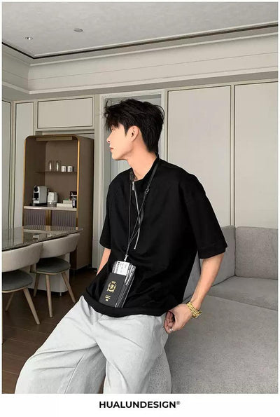 Hua Half-Zipped Versatile T-Shirt-korean-fashion-T-Shirt-Hua's Closet-OH Garments