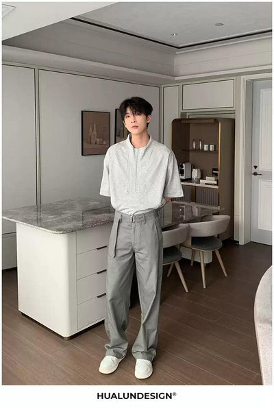 Hua Half-Zipped Versatile T-Shirt-korean-fashion-T-Shirt-Hua's Closet-OH Garments