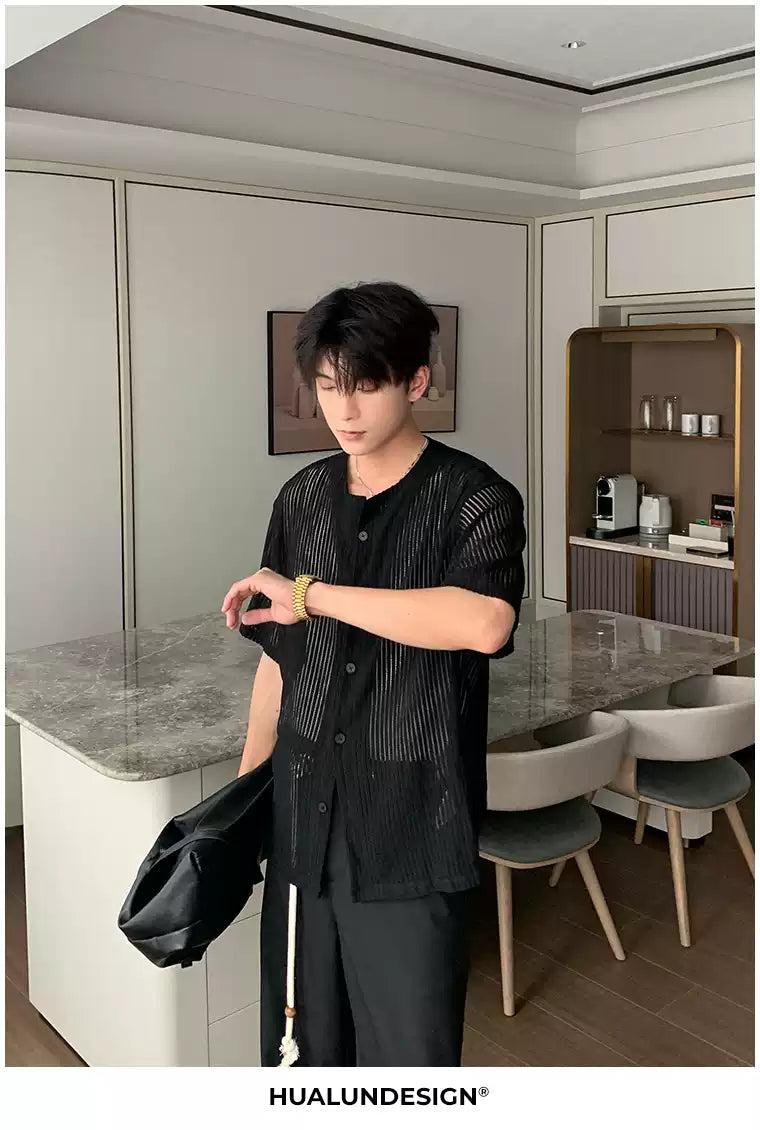 Hua Lined See-Through Buttoned Shirt-korean-fashion-Shirt-Hua's Closet-OH Garments