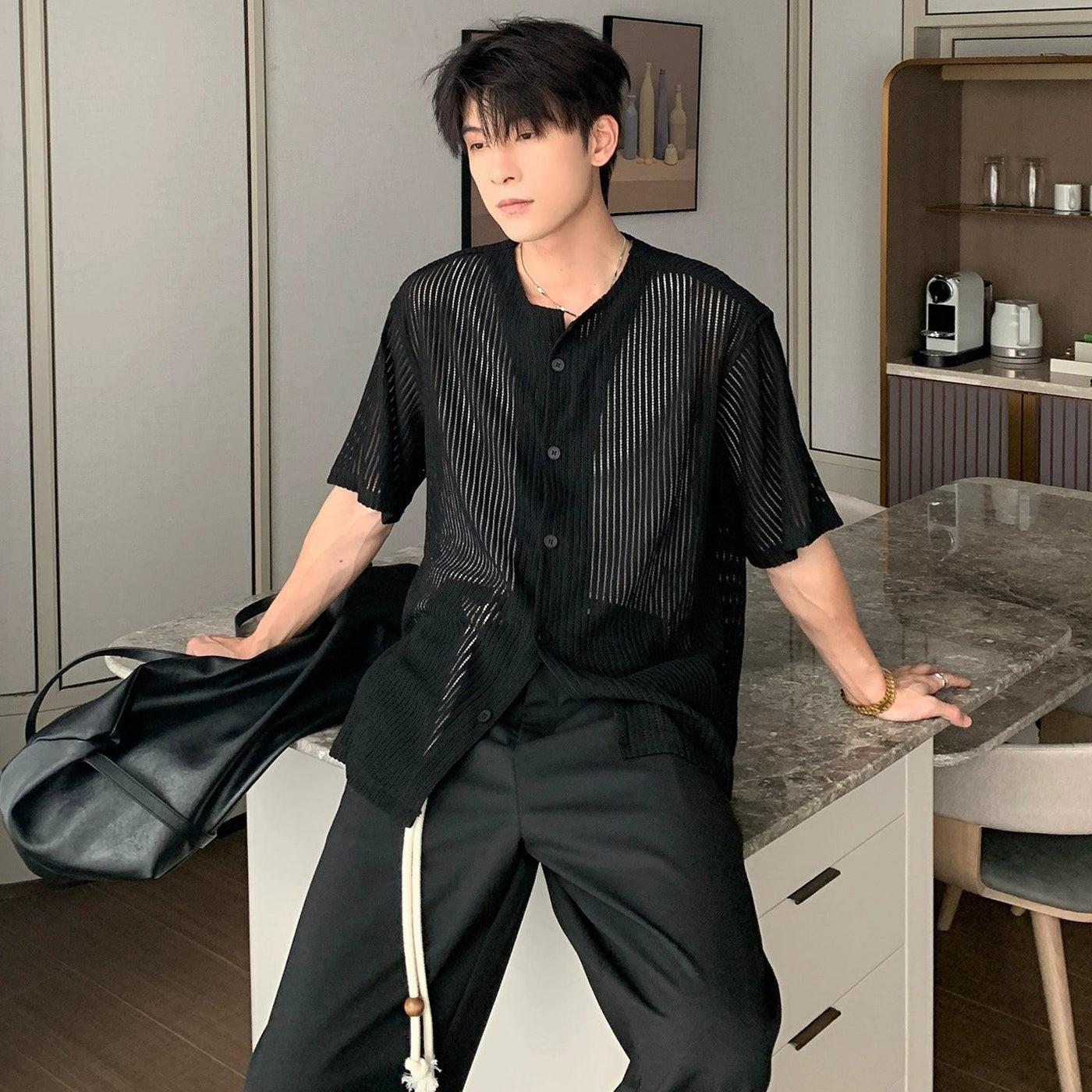 Hua Lined See-Through Buttoned Shirt-korean-fashion-Shirt-Hua's Closet-OH Garments