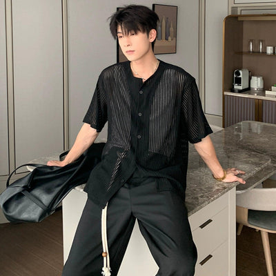 Hua Lined See-Through Buttoned Shirt-korean-fashion-Shirt-Hua's Closet-OH Garments