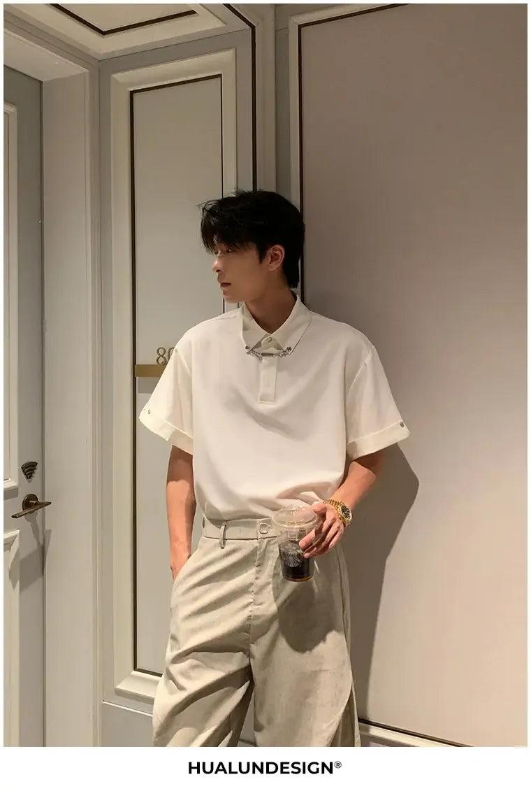 Hua Minimal Chain Collar Polo-korean-fashion-Polo-Hua's Closet-OH Garments